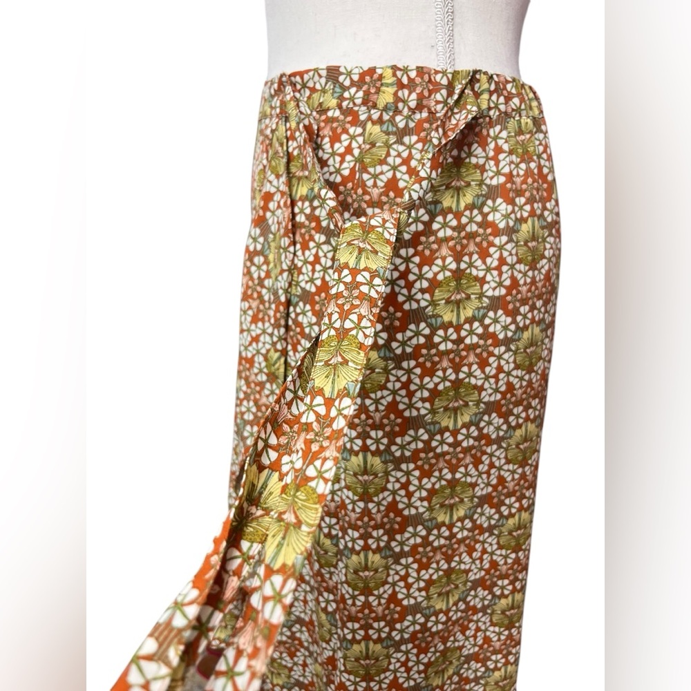 Max Studio Floral Faux Wrap Midi Skirt XL Ruffle High Low Hem Side Tie NWT - Picture 7 of 10